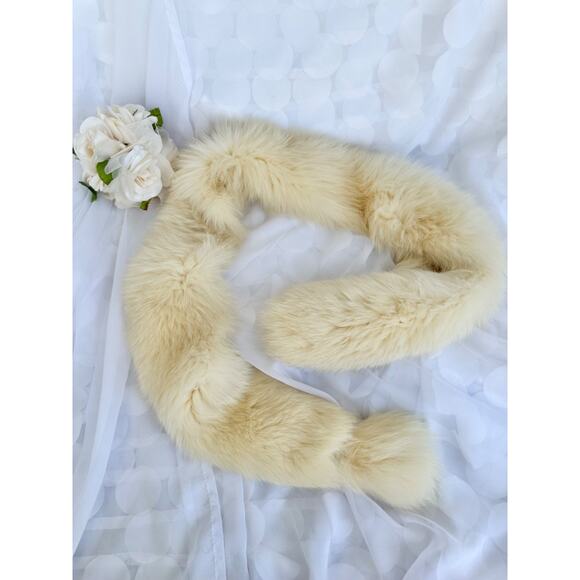 Vintage Genuine White Fox FUR Boa scarf stole 60" Luxury hand made 60's one tail - Picture 2 of 7